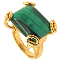 Vintage Gucci Milano Horsebit Cocktail Ring In 18Kt Yellow Gold with 26.65 Cts Malachite