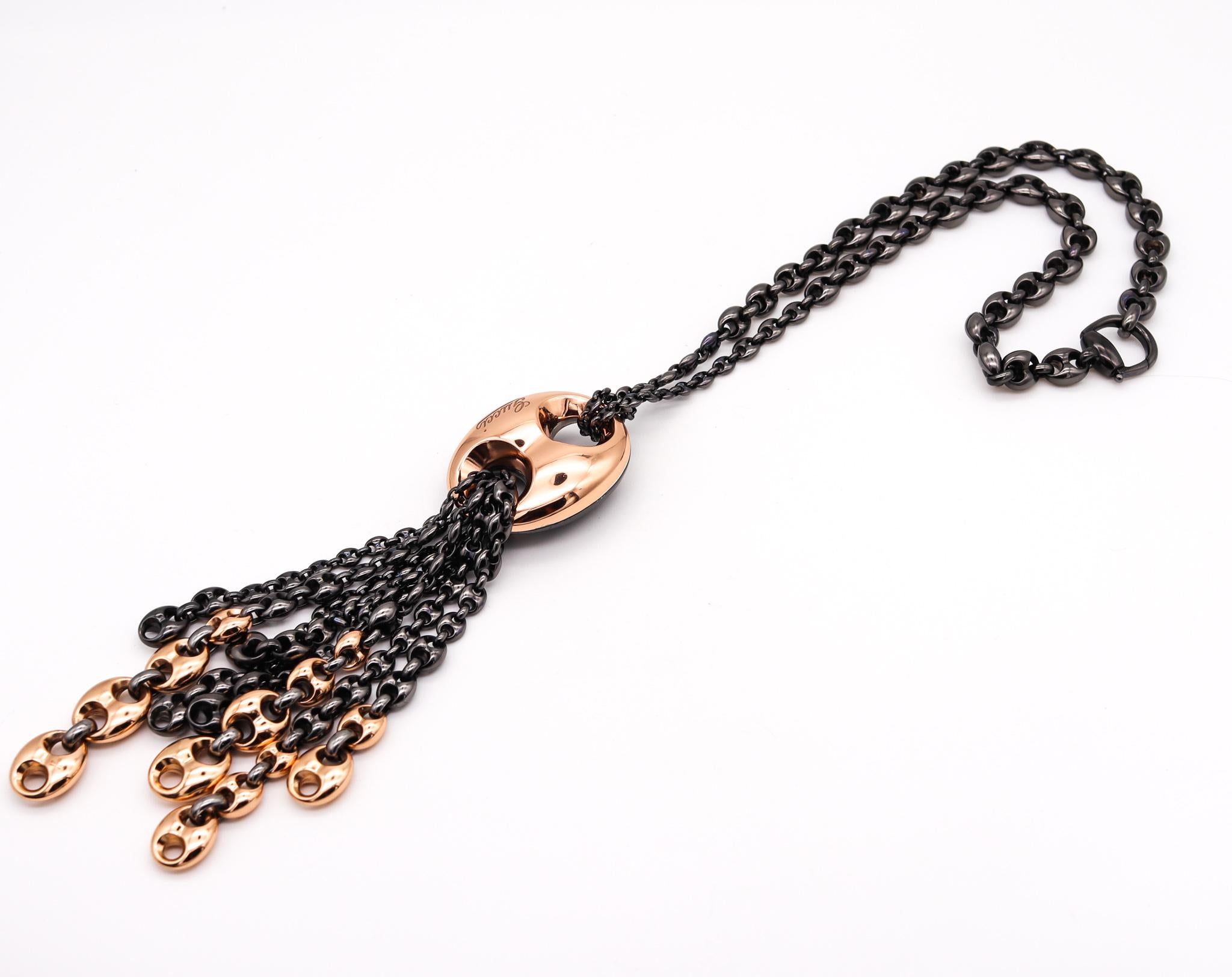 Modern Gucci Milano Long Drop Mariner Necklace Sautoir in 18Kt Gold & Blackened Silver