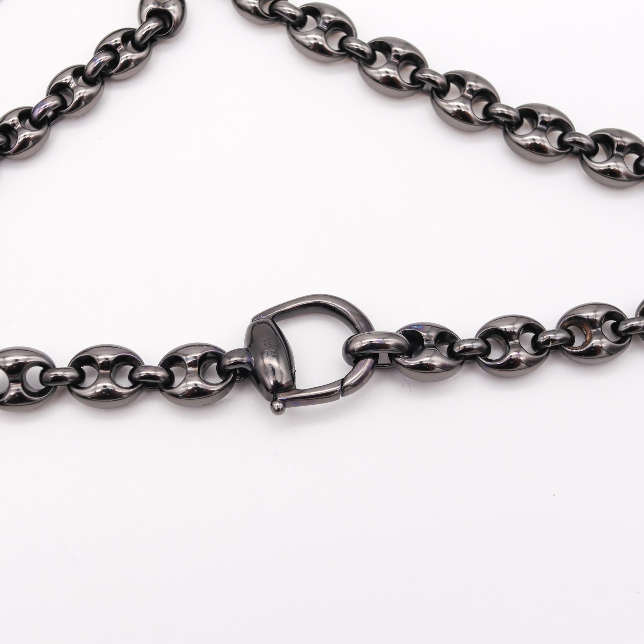 Gucci Milano Long Drop Mariner Necklace Sautoir in 18Kt Gold & Blackened Silver In Excellent Condition In Miami, FL