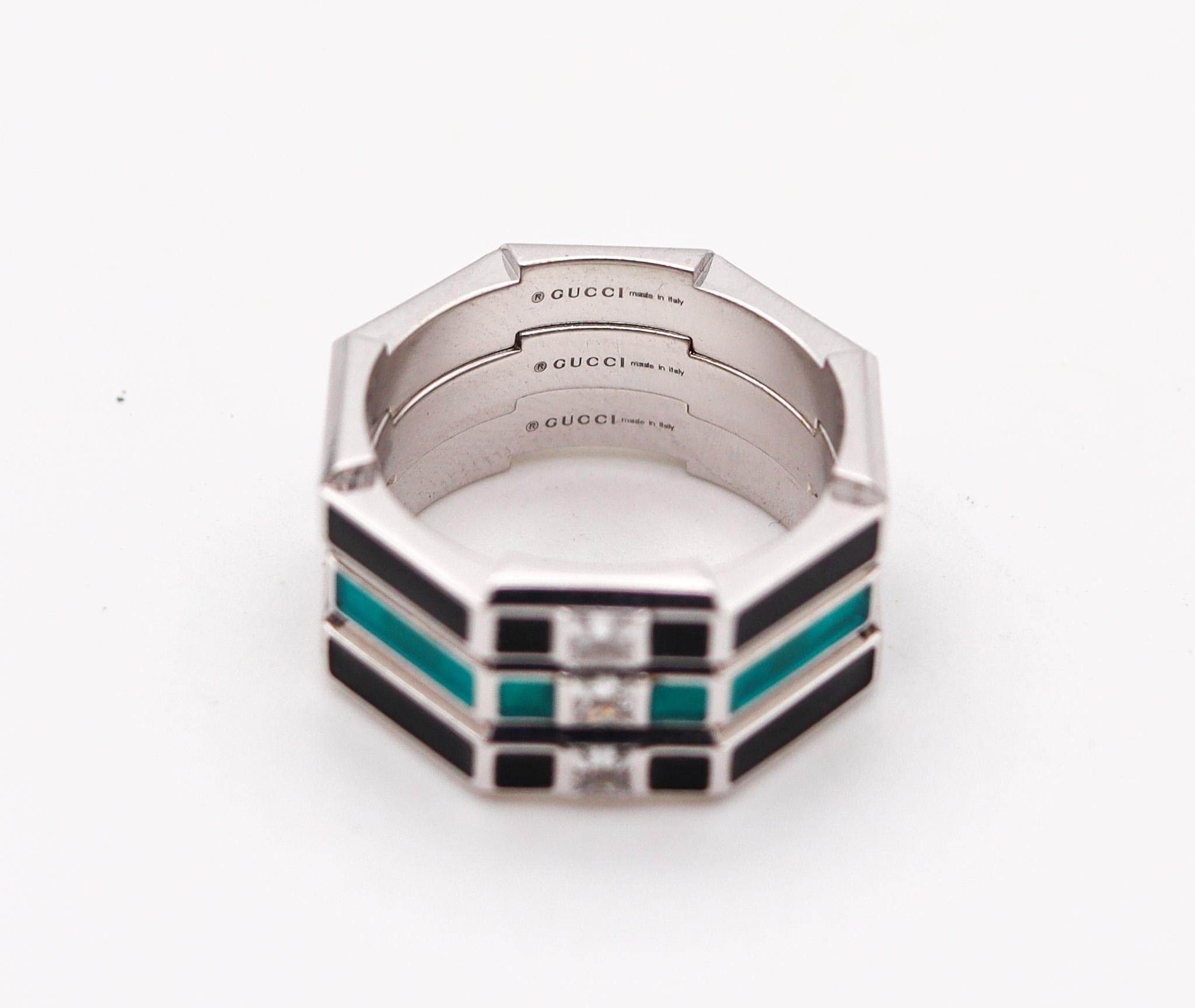 Modern Gucci Milano Stackable Links To Love Trio Rings In 18Kt Gold Diamonds And Enamel For Sale