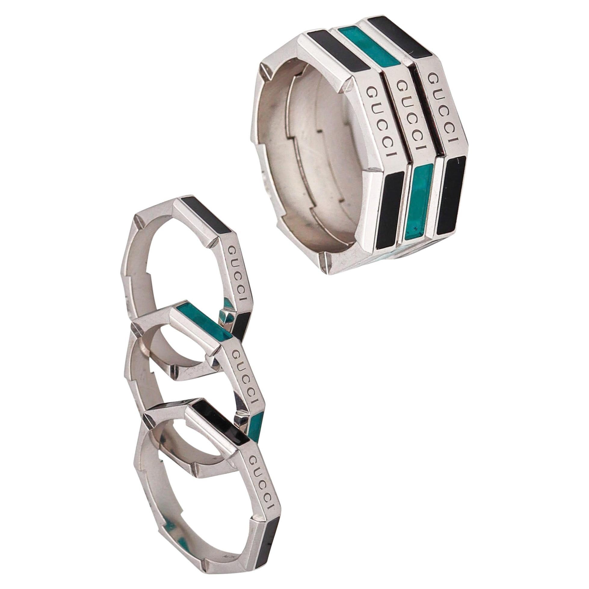 Gucci Milano Stackable Links To Love Trio Rings In 18Kt Gold Diamonds And Enamel For Sale