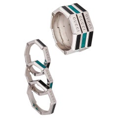 Gucci Milano Stackable Links To Love Trio Rings In 18Kt Gold Diamonds And Enamel