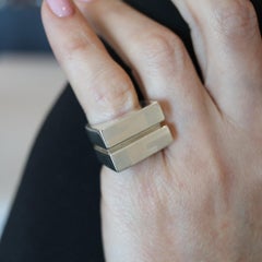 GUCCI Milano Vintage Geometrischer Doppel-Cocktailring aus massivem .925 Sterlingsilber, Vintage