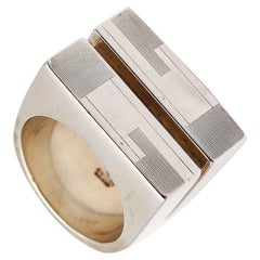 GUCCI Milano Vintage Geometric Double Cocktail Ring Solid .925 Sterling Silver
