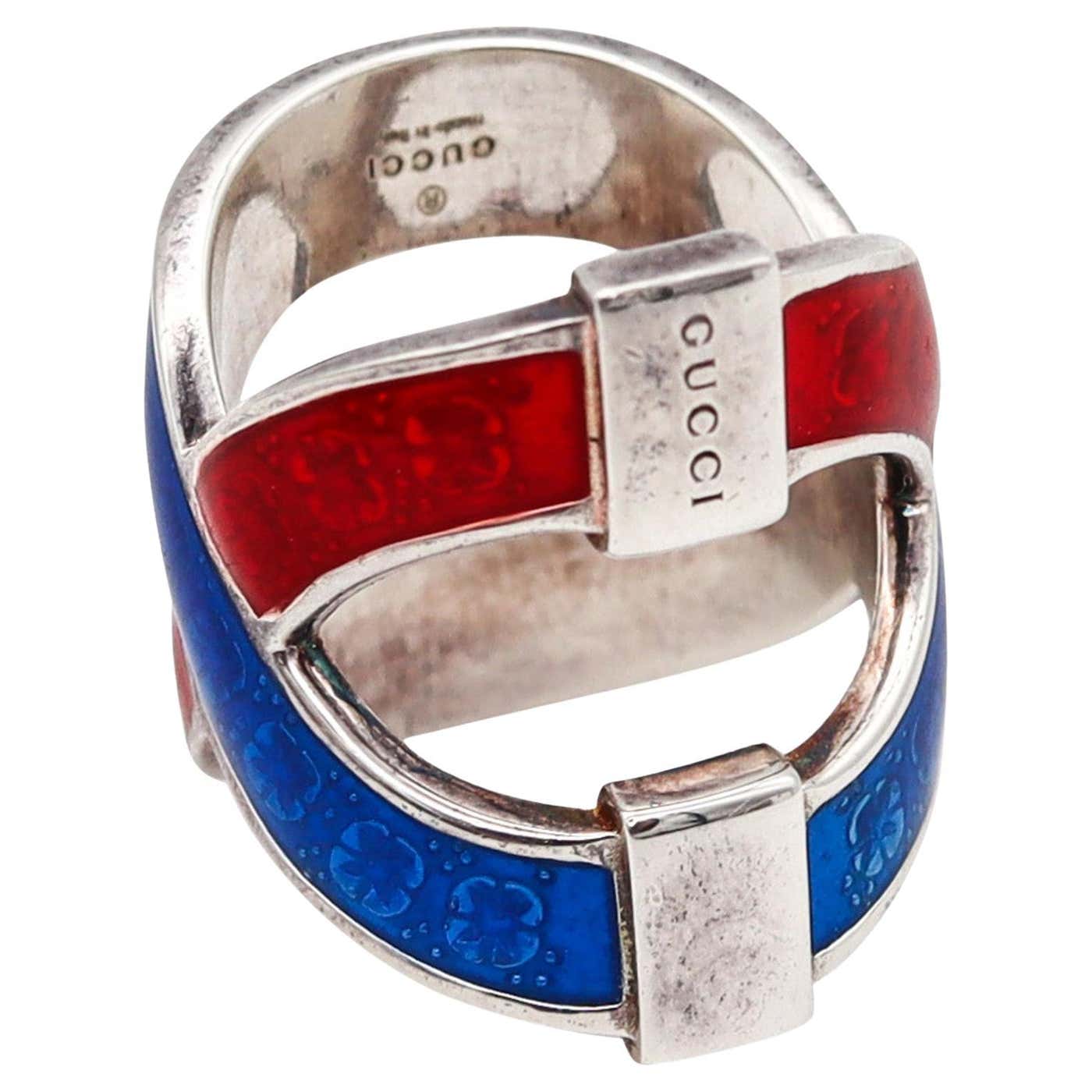 Gucci Ring Pattern Gucci Milano Vintage Red and Blue Enamel Ring in Solid .925 Sterling ...