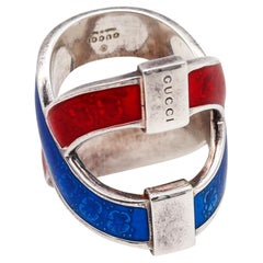 Gucci Milano Vintage Red and Blue Enamel Ring in Solid .925 Sterling Silver