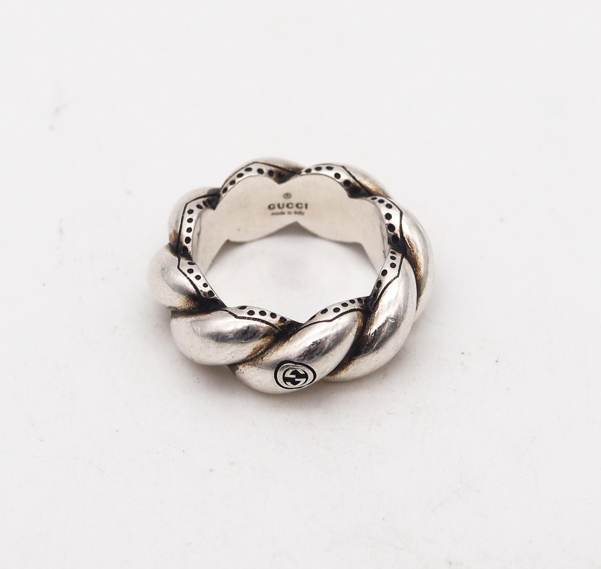 Gucci Milano Vintage Twisted San Marcos Band Ring In Solid .925 Sterling Silver In Excellent Condition In Miami, FL