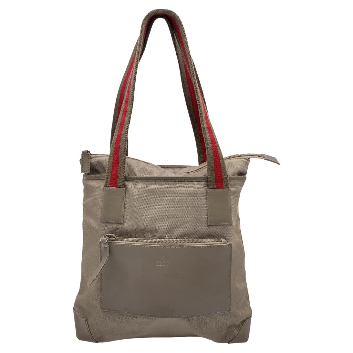 Gucci Military Green Canvas Nylon Sherry Line Tote Shoulder Bag