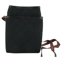 Vintage Gucci Mini Black Monogram GG Sherry Web Shoulder Bag 861697
