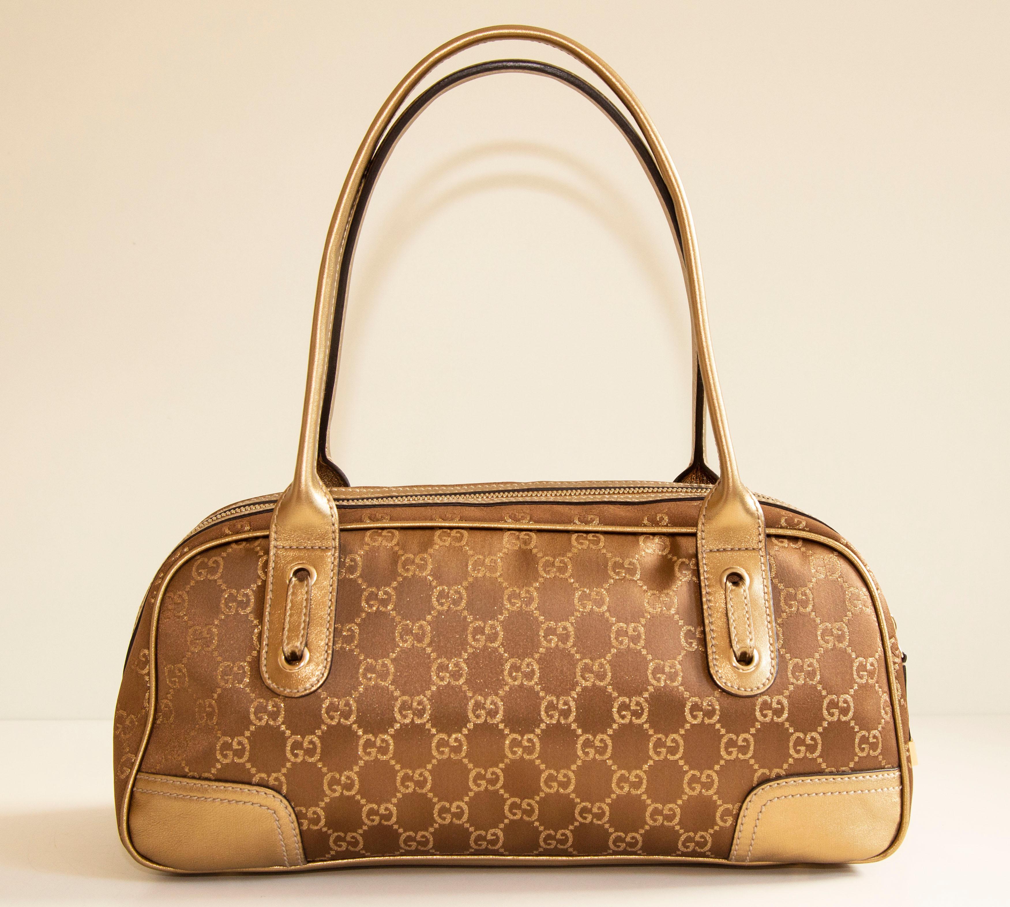 Brown Gucci Mini Boston Gold Guccissima Canvas Shoulder Bag For Sale