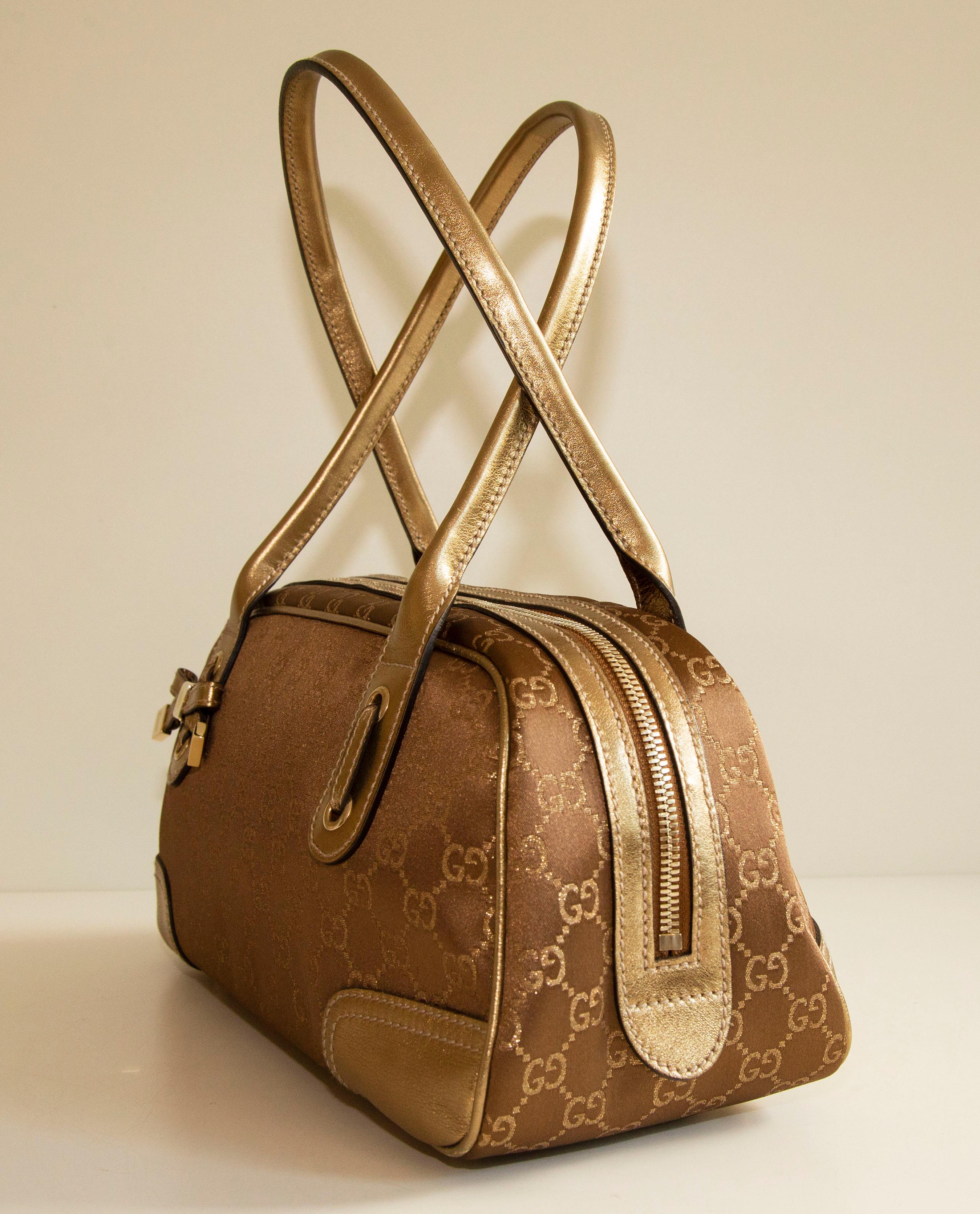 Gucci Mini Boston Gold Guccissima Canvas Shoulder Bag For Sale 2