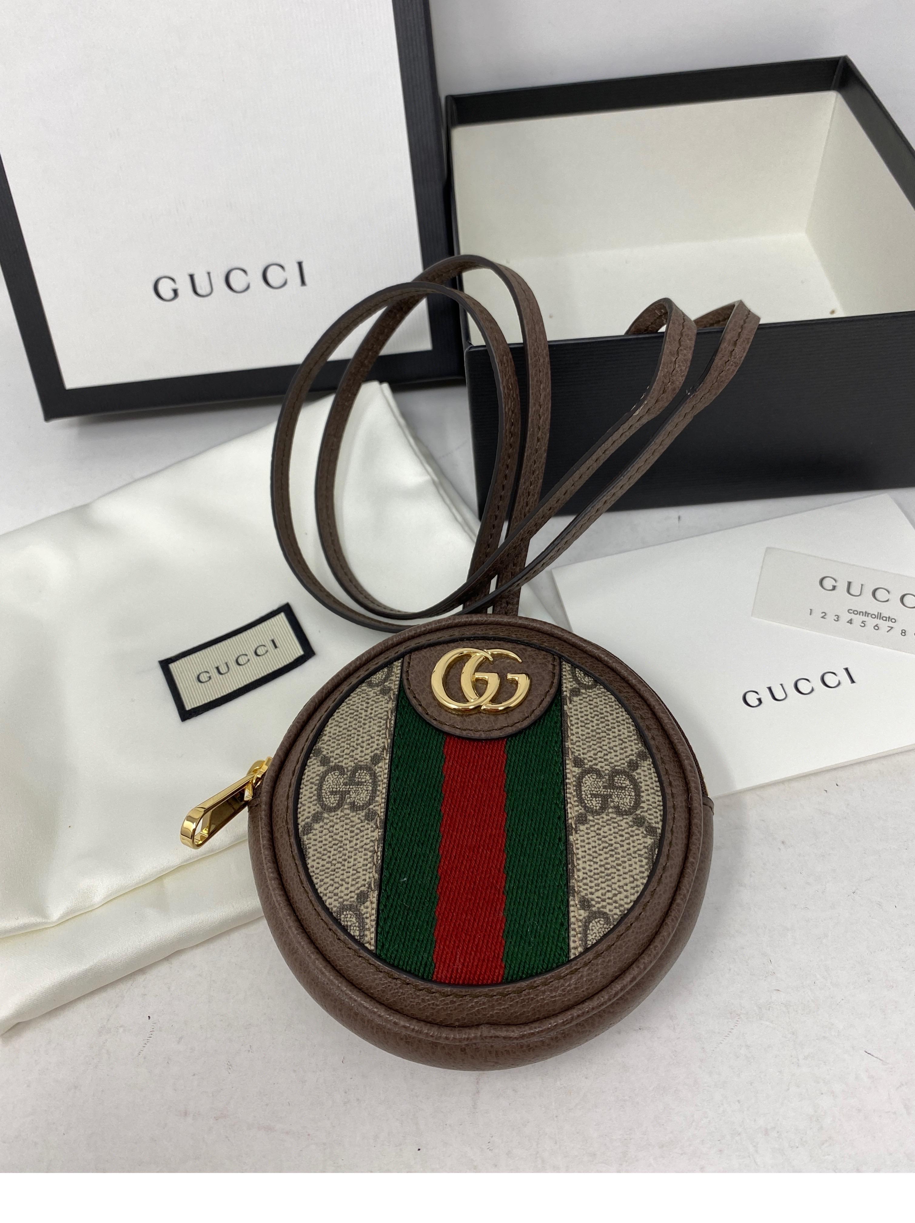Gucci Mini Coin Purse Crossbody Bag. Gucci monogram with red and green stripe. Brand new condition. Rare and hard to find collector's piece. Cute mini pouch or coin purse. Includes dust cover and box. Guaranted authentic. 