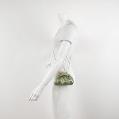 Gucci Mini Crystal Monogram and Bow Green Nylon Clutch With Chain