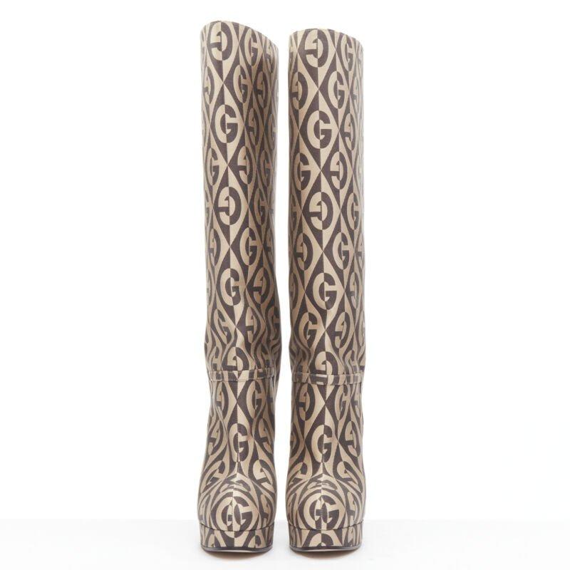 Beige GUCCI Mini Diamond B Face GG monogram jacquard platform boot EU36