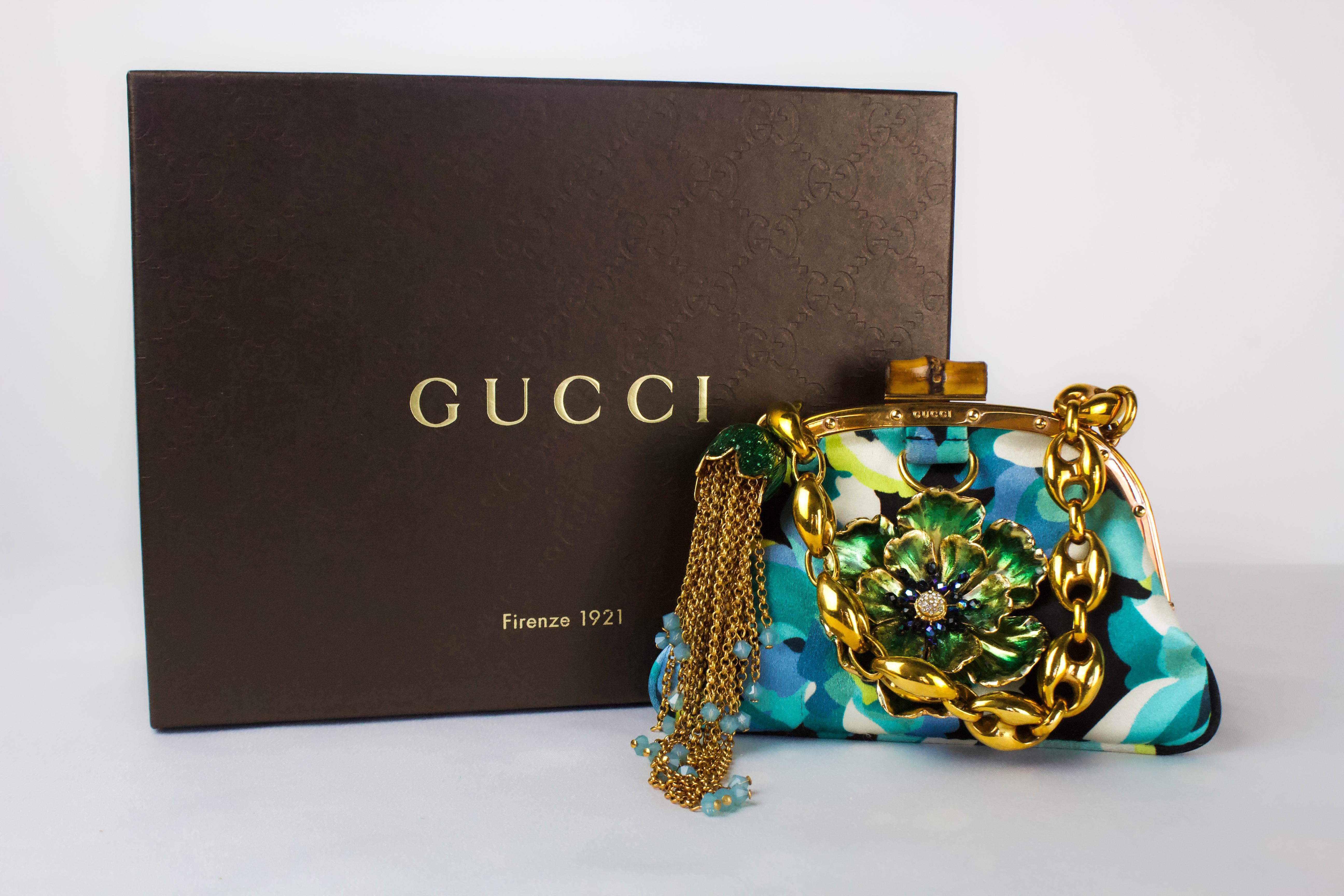 Gucci Mini Embellished Silk Floral Bag S/S 2006 In Excellent Condition In Norwich, GB