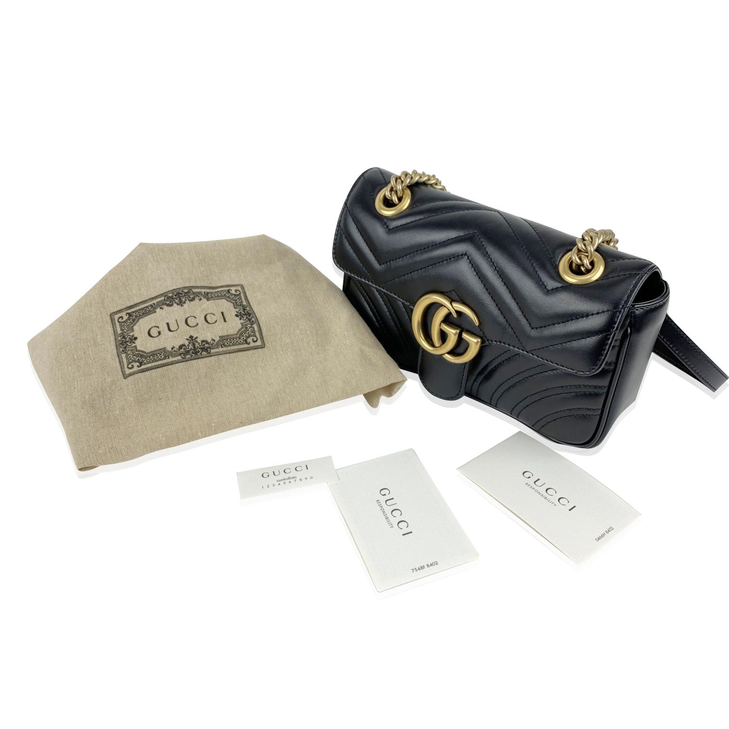 Gucci Mini GG Marmont Matelassè Black Leather Crossbody Shoulder Bag In New Condition In Rome, Rome