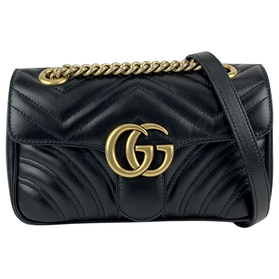 Gucci Mini GG Marmont Matelassè Black Leather Crossbody Shoulder Bag