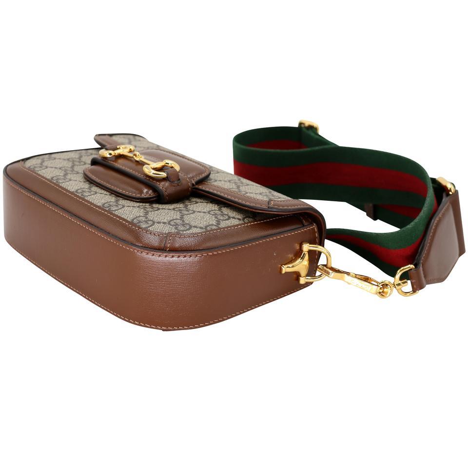 Gucci Mini Horsebit 1955 GG Strap Leather Cross Body Bag GG-W0910P-0005 In Good Condition For Sale In Downey, CA