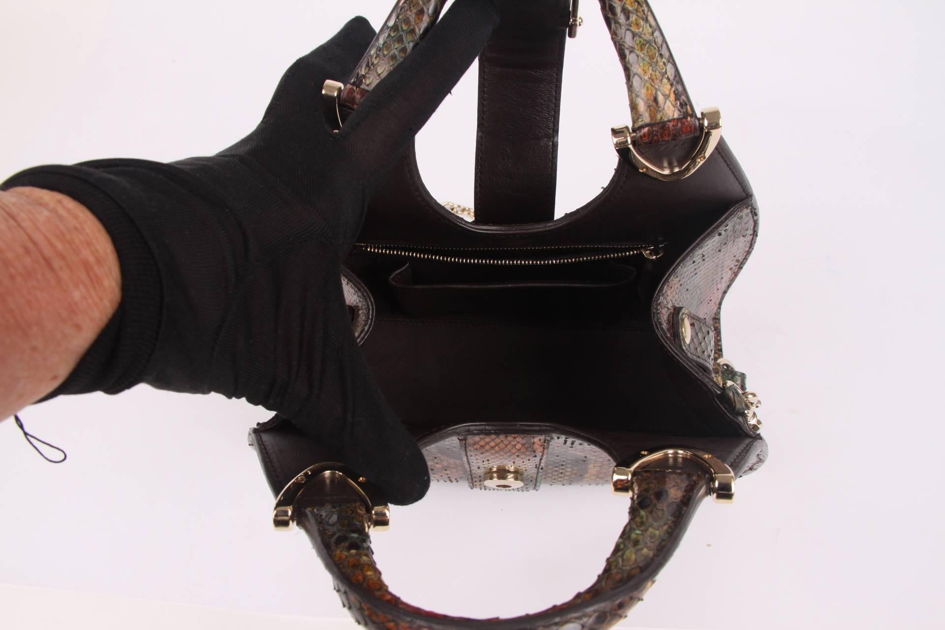 Brown Gucci Mini Python Stirrup Top Handle Bag - multi color