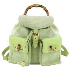 Gucci Mint Bamboo 7gz1107 Green Suede Leather Backpack