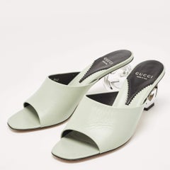 Gucci Mint Green Leather Interlocking G Heel Slide Sandals Size 39