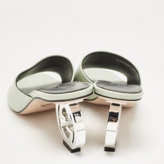 Gucci Mint Green Leather Interlocking G Heel Slide Sandals Size 39