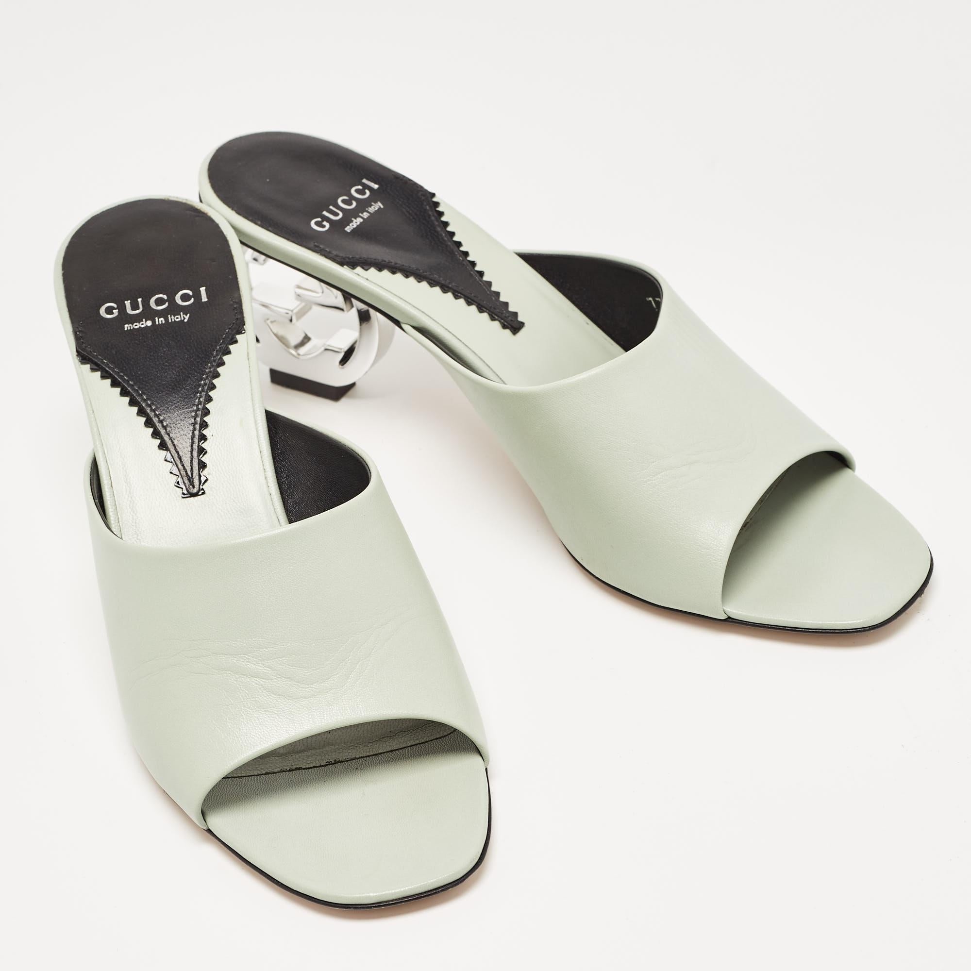 Women's Gucci Mint Green Leather Interlocking G Heel Slide Sandals Size 39