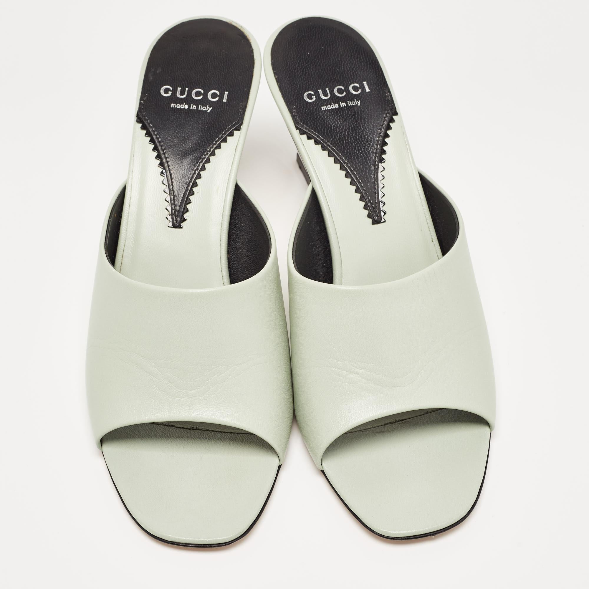 Gucci Mint Green Leather Interlocking G Heel Slide Sandals Size 39 1