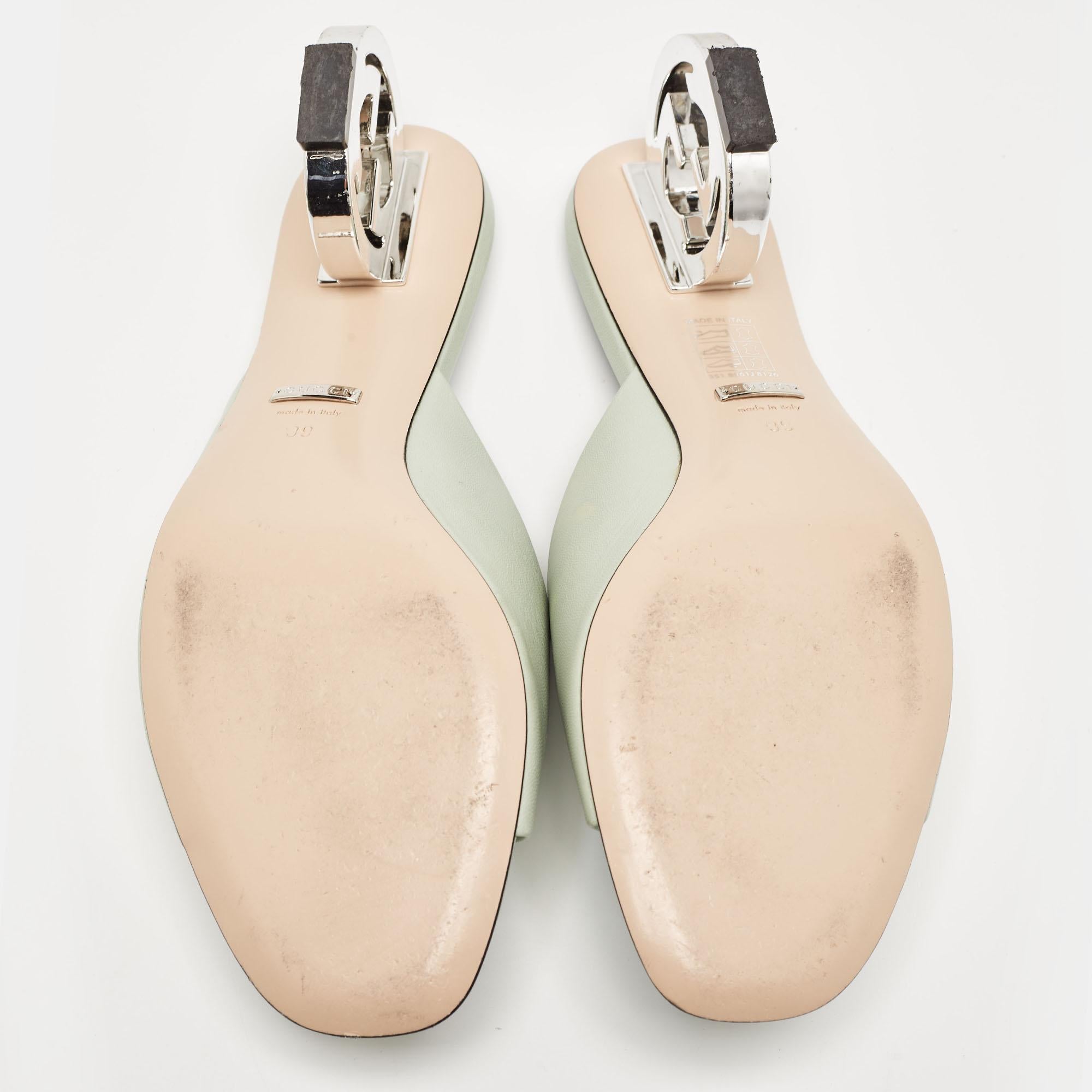Gucci Mint Green Leather Interlocking G Heel Slide Sandals Size 39 3