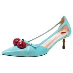 Gucci Mint Green Leather Unia Cherry Pointed Toe Pumps 40