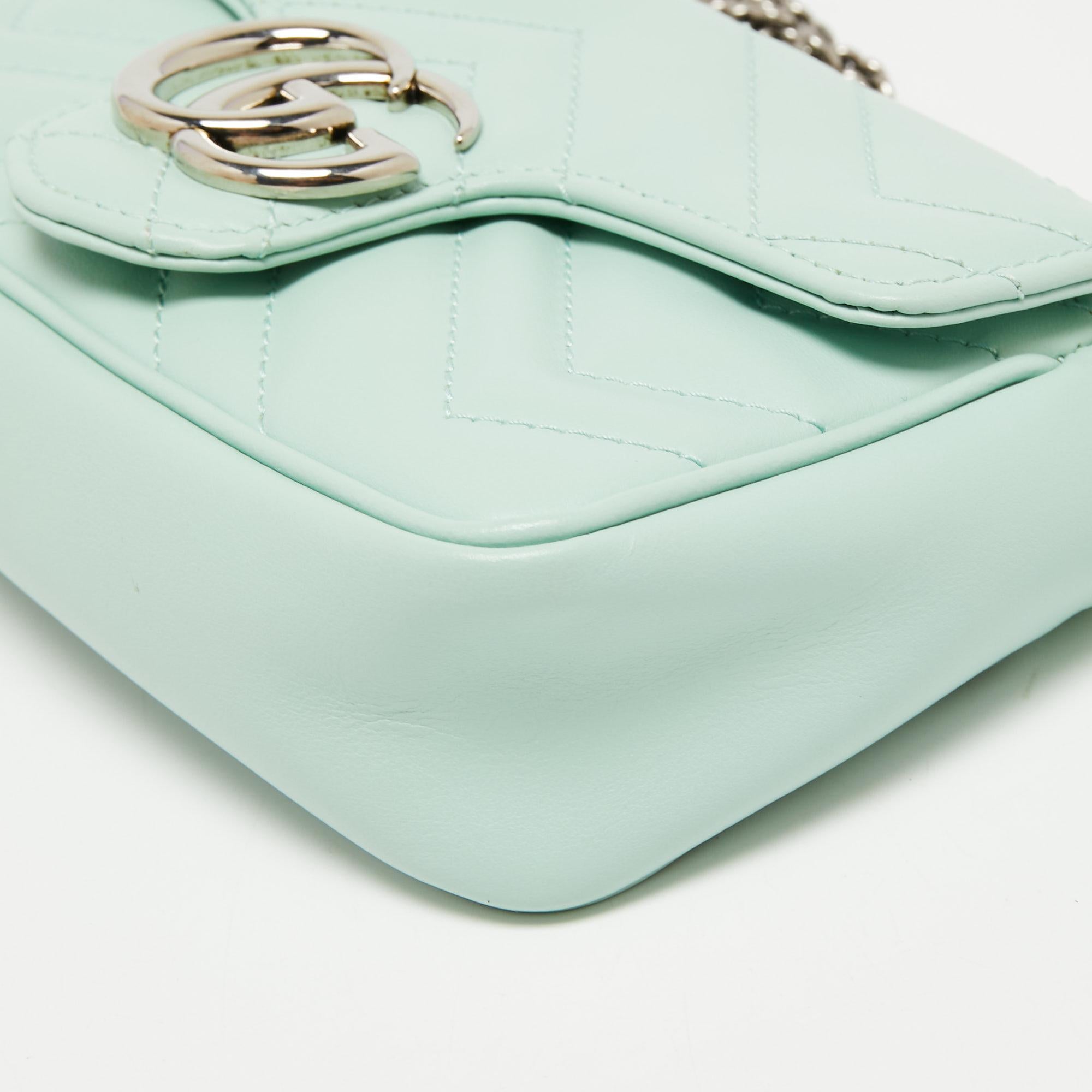 Gucci Mint Green Matelassé Leather Super Mini GG Marmont Shoulder Bag 3