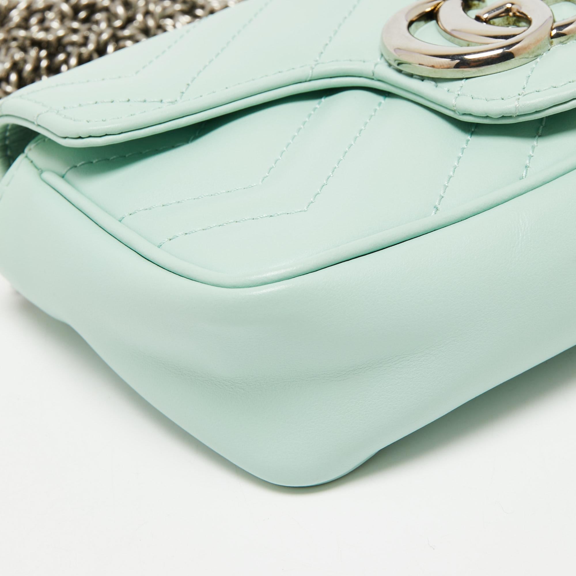 Gucci Mint Green Matelassé Leather Super Mini GG Marmont Shoulder Bag 4