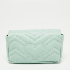 Gucci Mint Green Matelassé Leather Super Mini GG Marmont Shoulder Bag