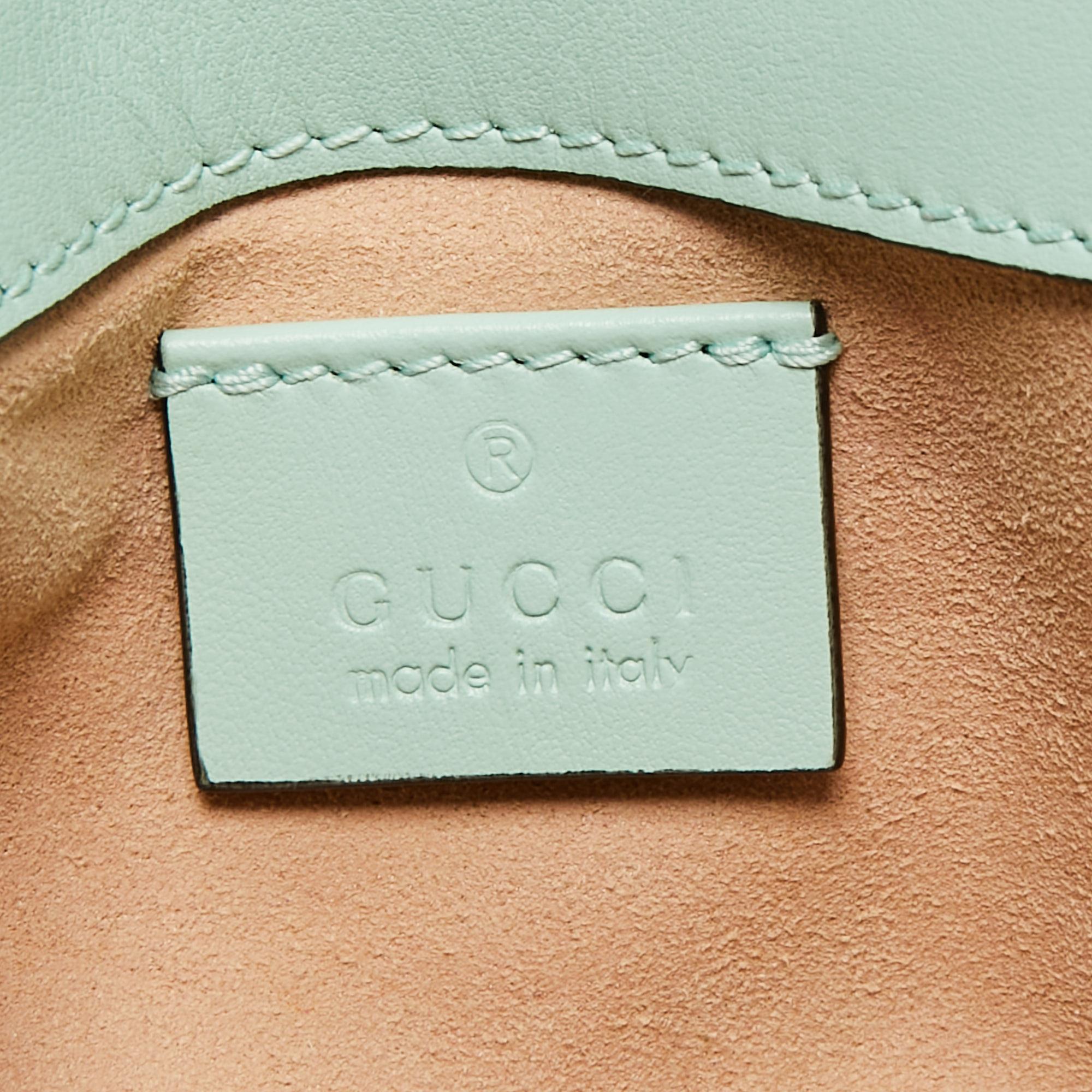 Gucci Mint Green Matelassé Leather Super Mini GG Marmont Shoulder Bag In Good Condition In Dubai, Al Qouz 2