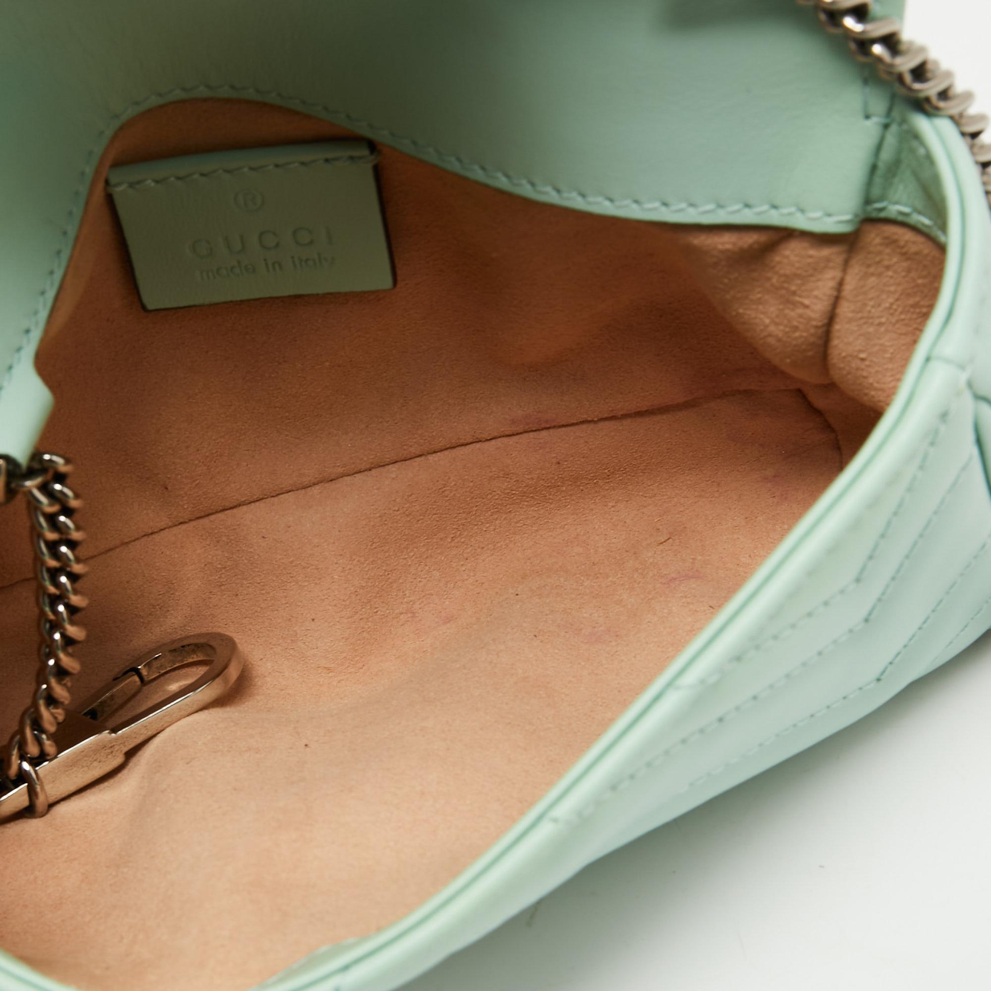 Gucci Mint Green Matelassé Leather Super Mini GG Marmont Shoulder Bag 1