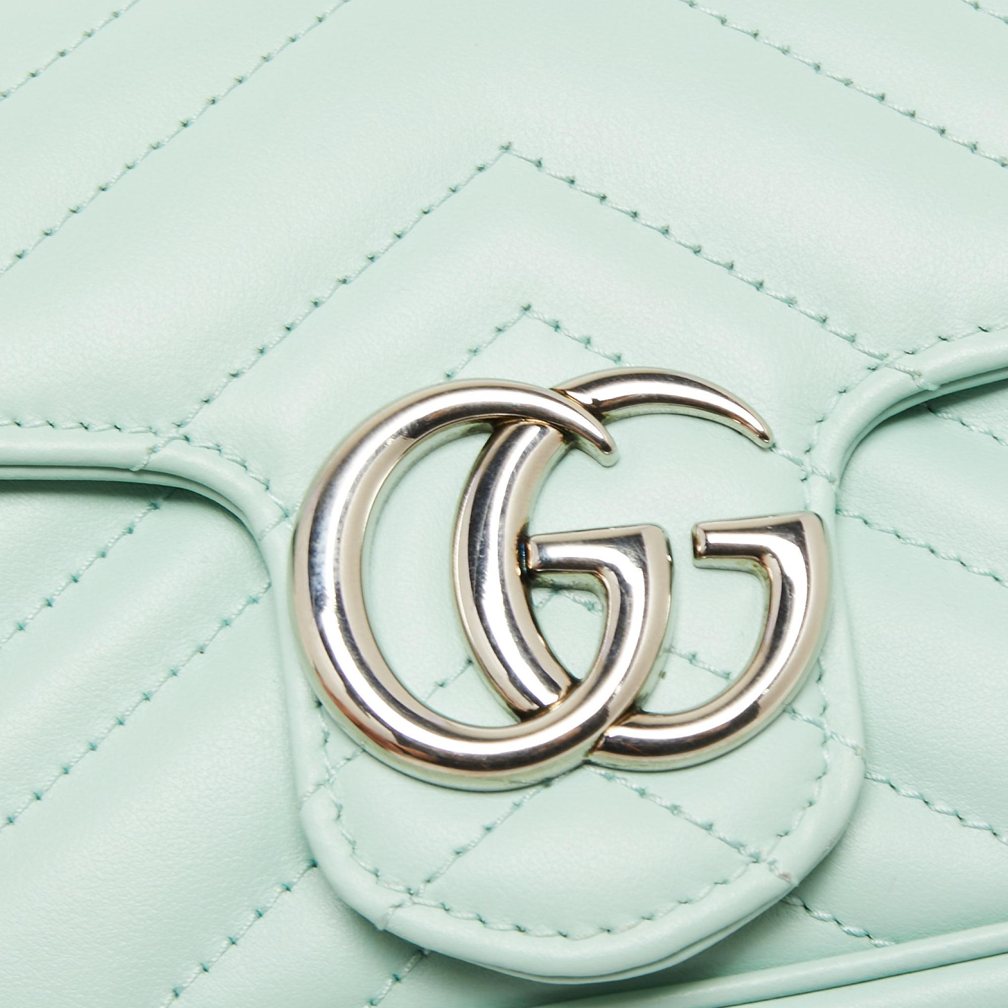 Gucci Mint Green Matelassé Leather Super Mini GG Marmont Shoulder Bag 2