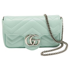 Gucci Mint Green Matelassé Leather Super Mini GG Marmont Shoulder Bag