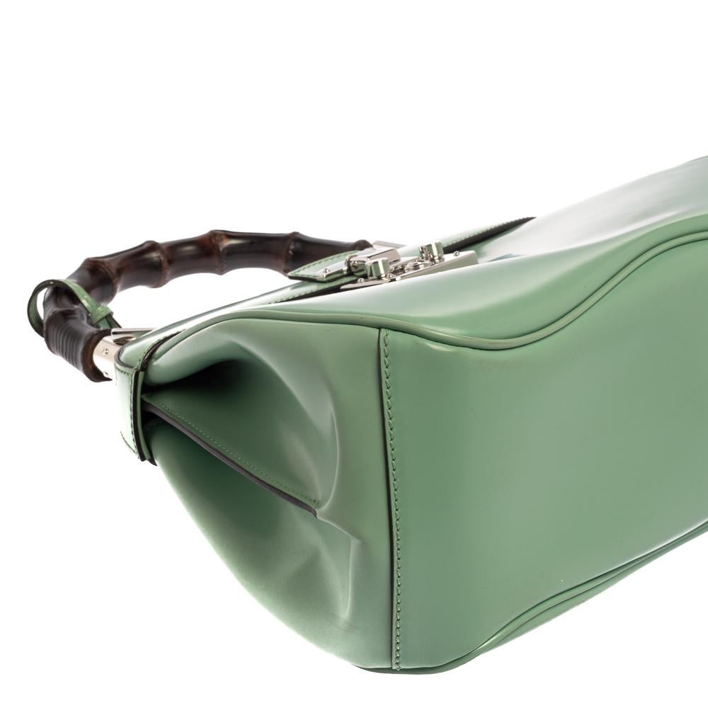 Gucci Mint Green Patent Leather Lady Lock Bamboo Top Handle Bag at 1stDibs