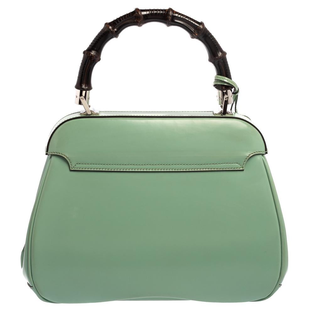 Gucci Mint Green Patent Leather Lady Lock Bamboo Top Handle Bag at 1stDibs