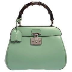 Gucci Mint Green Patent Leather Lady Lock Bamboo Top Handle Bag