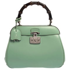 Gucci Borsa con manico superiore in pelle verniciata verde menta Lady Lock Bamboo