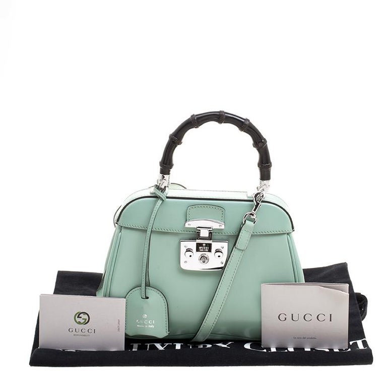 Gucci Mint Green Patent Leather Mini Lady Lock Bamboo Top Handle Bag