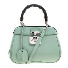 Gucci Mint Green Patent Leather Mini Lady Lock Bamboo Top Handle Bag