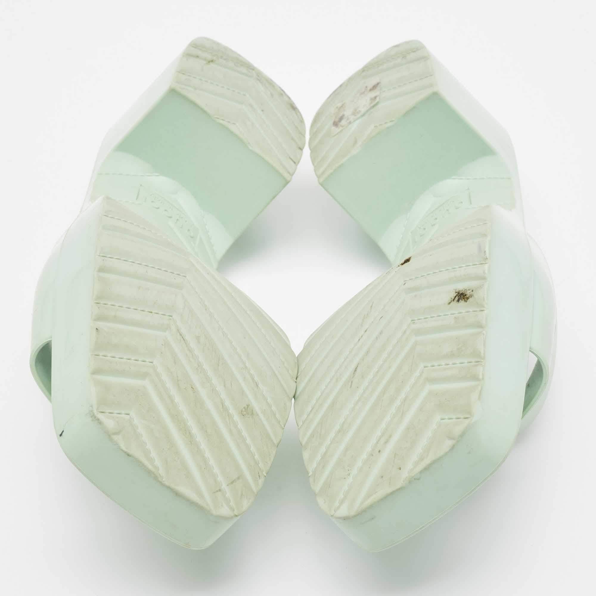 Women's Gucci Mint Green Rubber Logo Embossed Slide Sandals Size 38