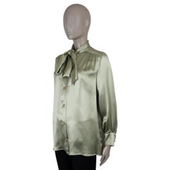 GUCCI mint green silk 2019 PUSSY BOW SATIN Blouse Shirt 48 XXL