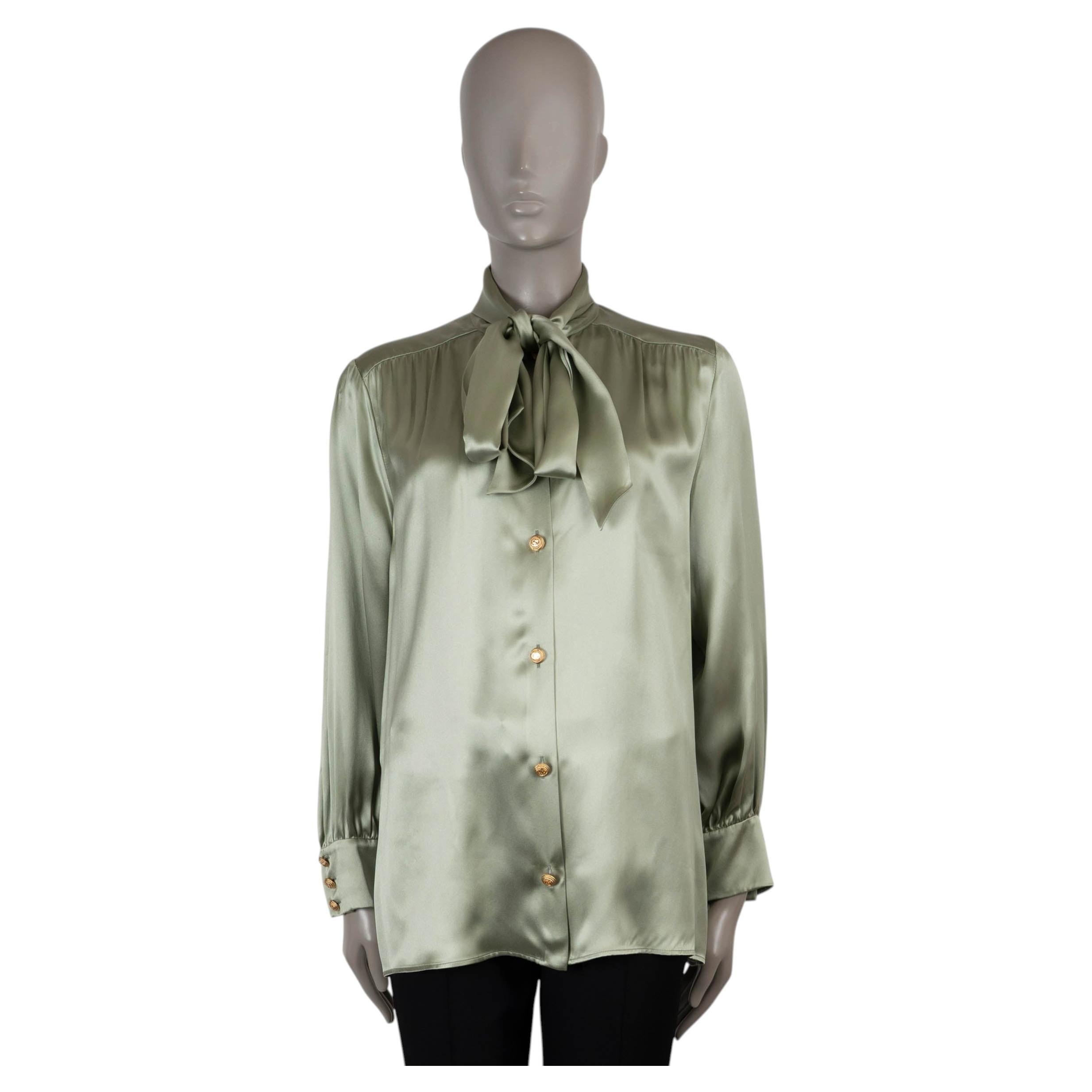 GUCCI mint green silk 2019 PUSSY BOW SATIN Blouse Shirt 48 XXL For Sale