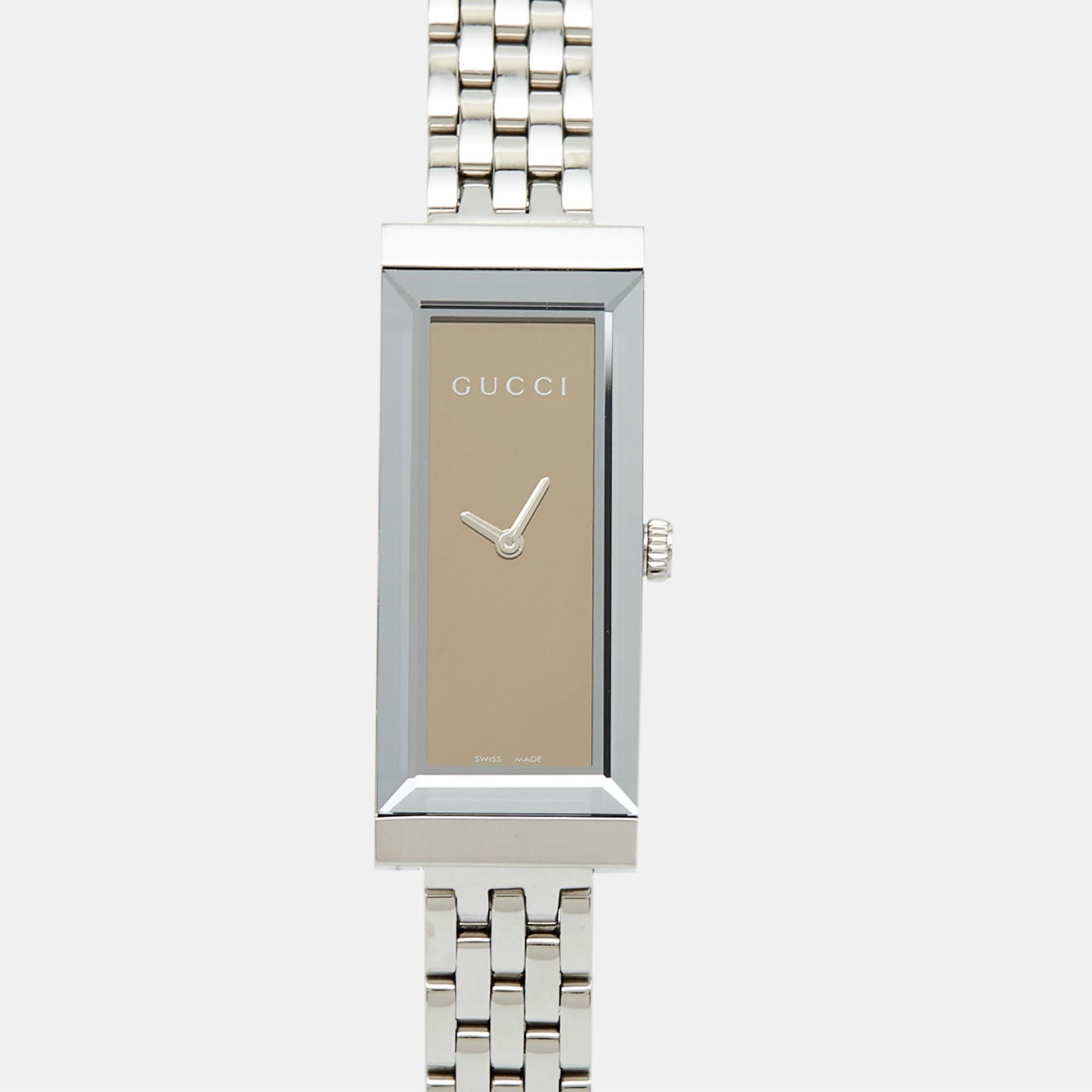 Gucci Montre-bracelet pour femme YA127501 en acier inoxydable Brown miroir 14 mm en vente 4