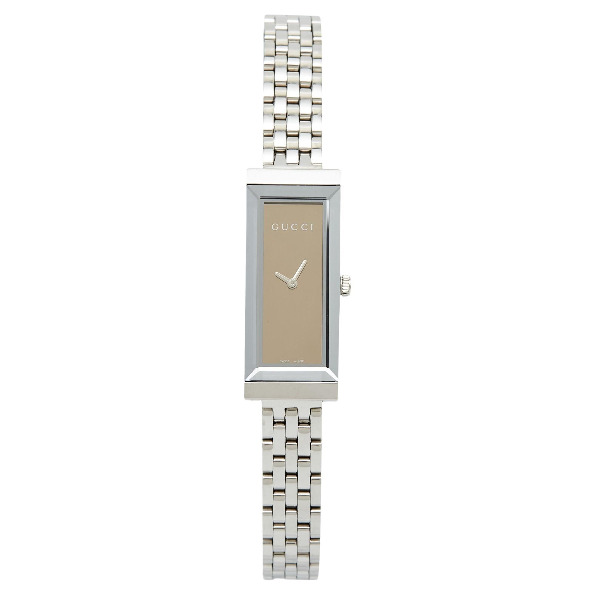 Gucci Mirror Brown Stainless Steel G-Frame YA127501 Women's Wristwatch 14 mm