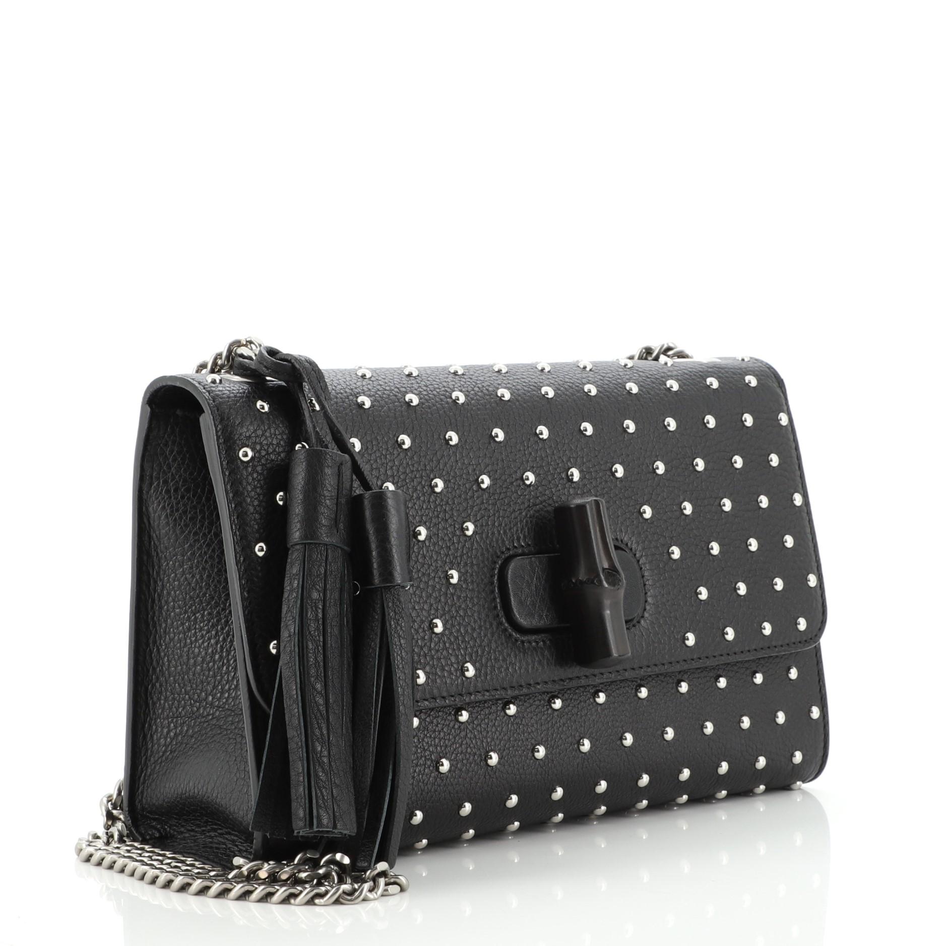 Gucci Miss Bamboo Umhängetasche aus Leder mit Nieten Medium (Schwarz)