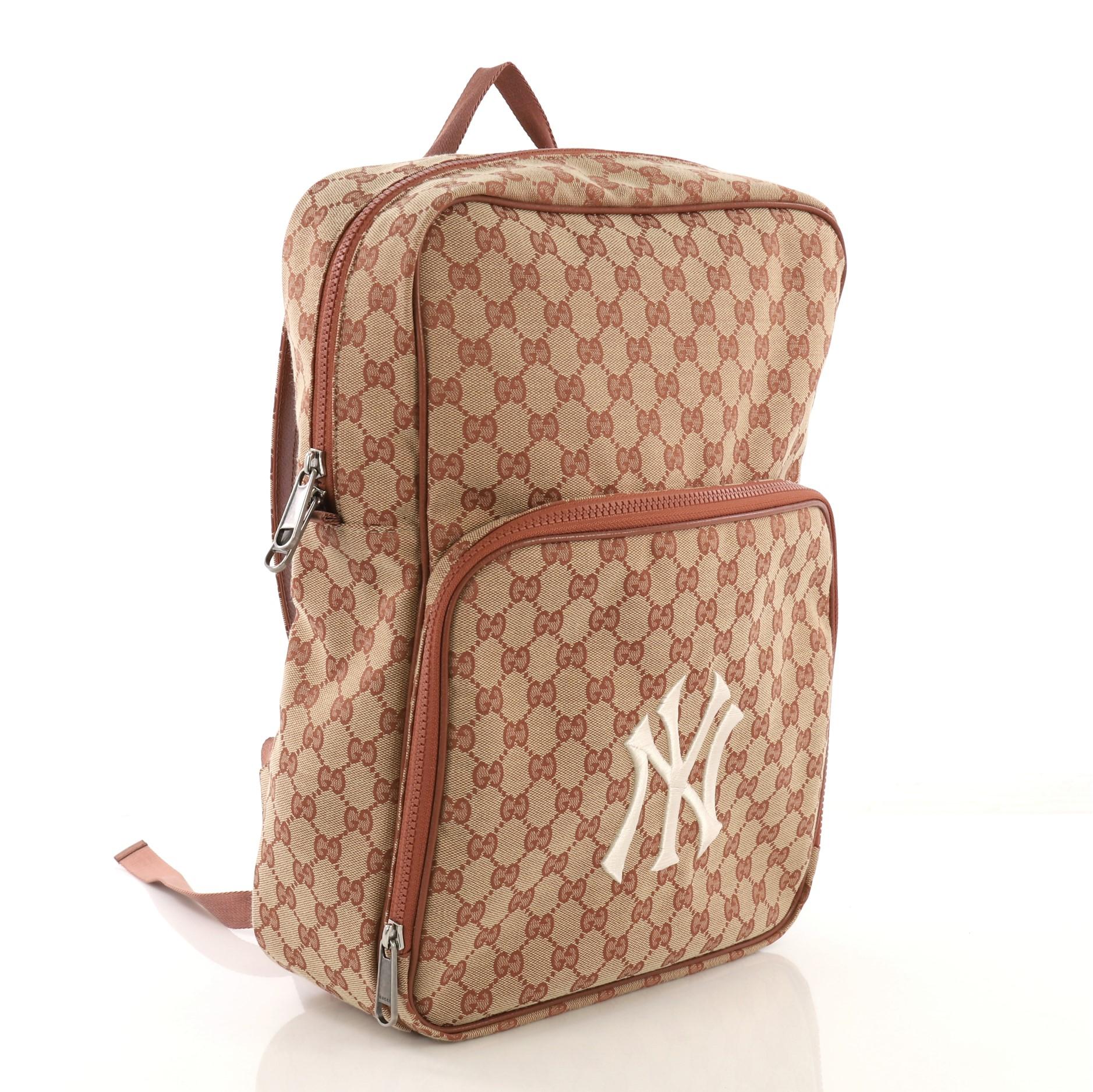 Brown Gucci MLB Front Pocket Backpack GG Canvas With Applique Medium